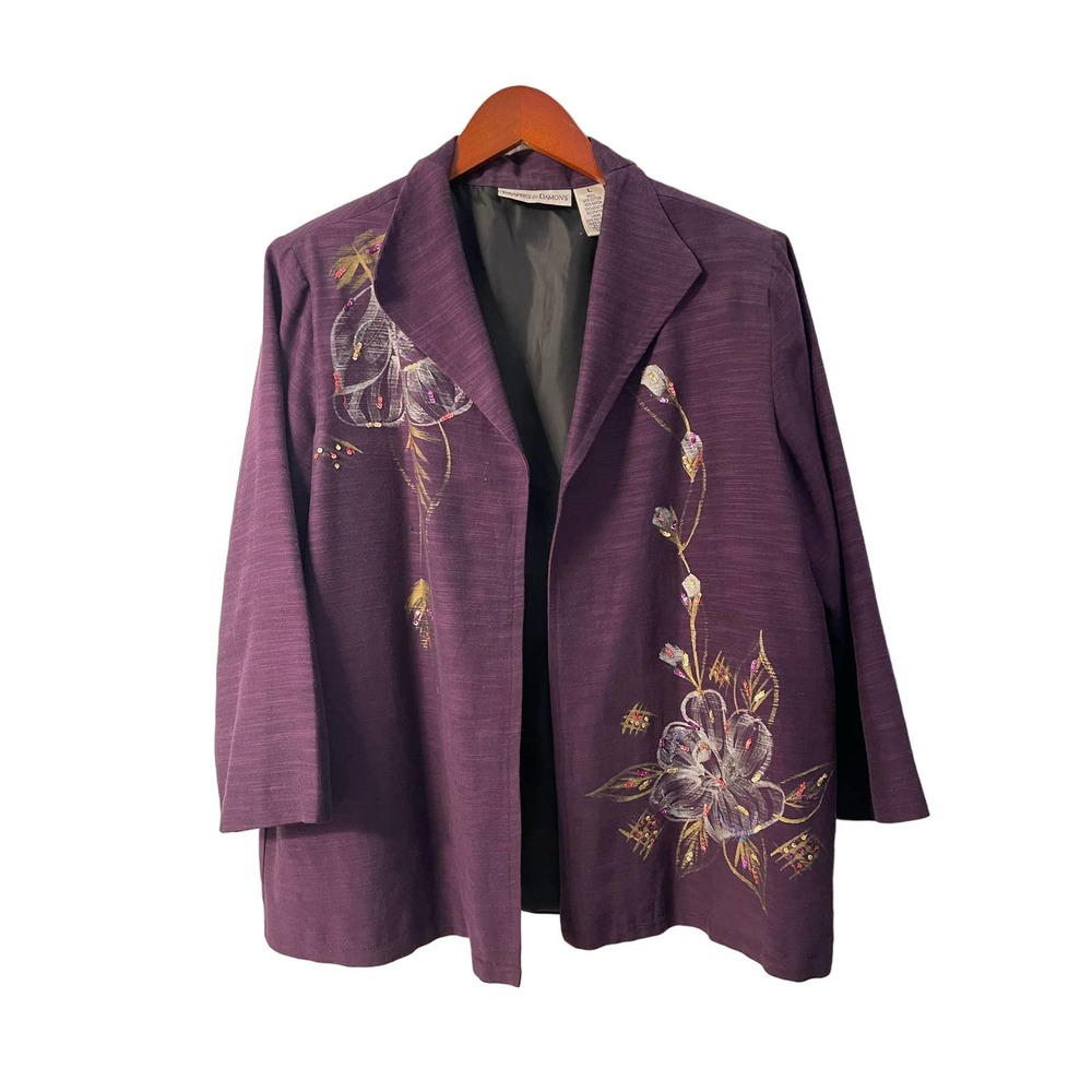 Draper's & Damon's Woman's Jacket Eggplant Open Front Embellished Size Large